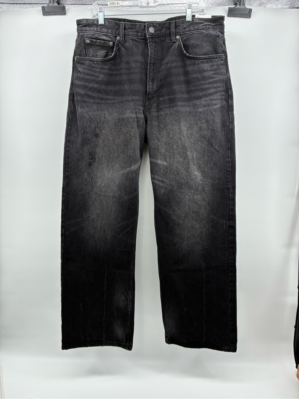 Men's Zara Loose Black Washed Straight-Leg Jeans, wide leg, full length